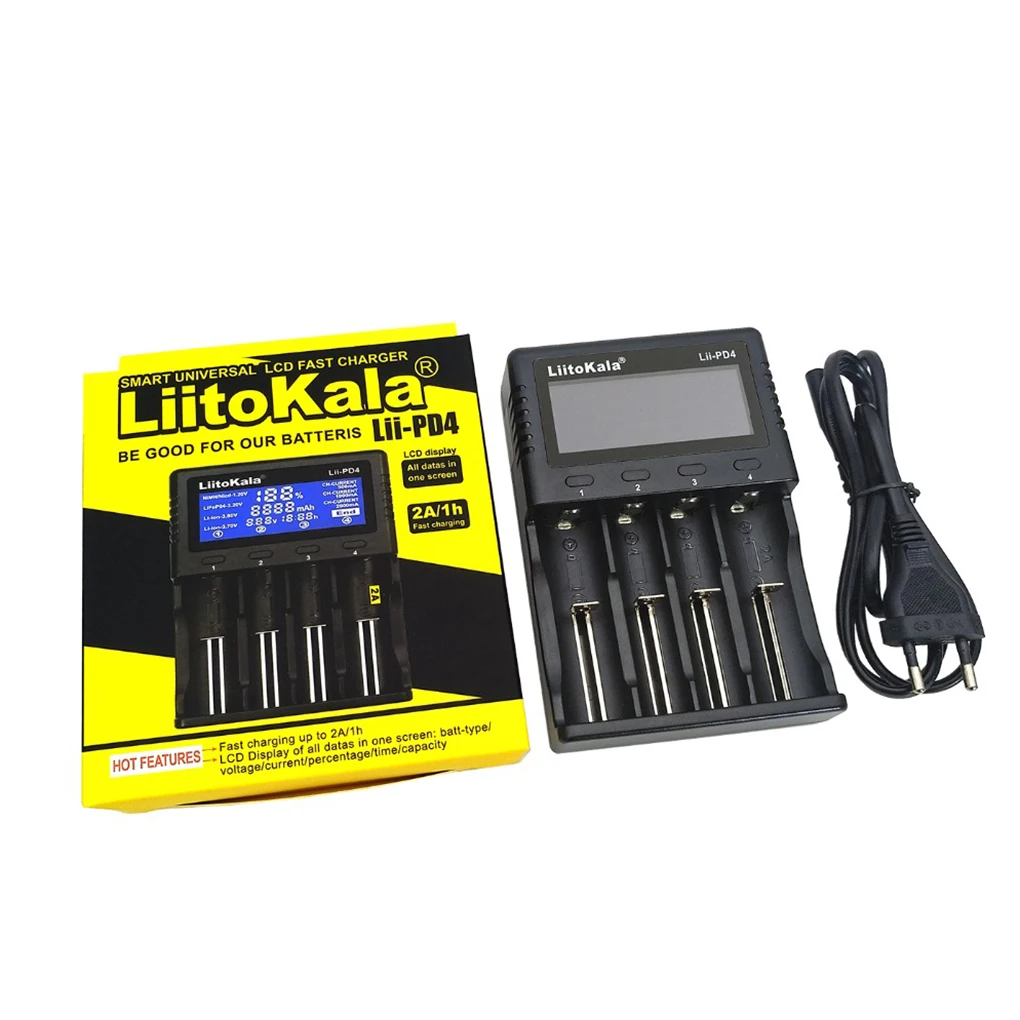 

LiitoKala Lii-PD4 18650 26650 21700 4 Slots LCD Display Portable Travel Rechargeable Batteries Charger