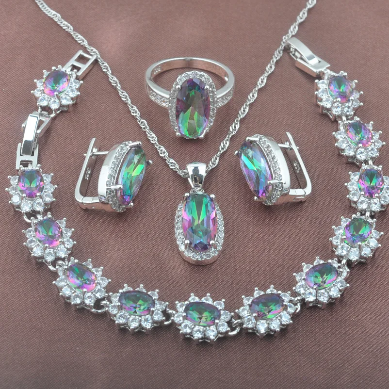 2017 Classic Multicolor Rainbow Zircon 925 Sterling Silver Jewelry Set