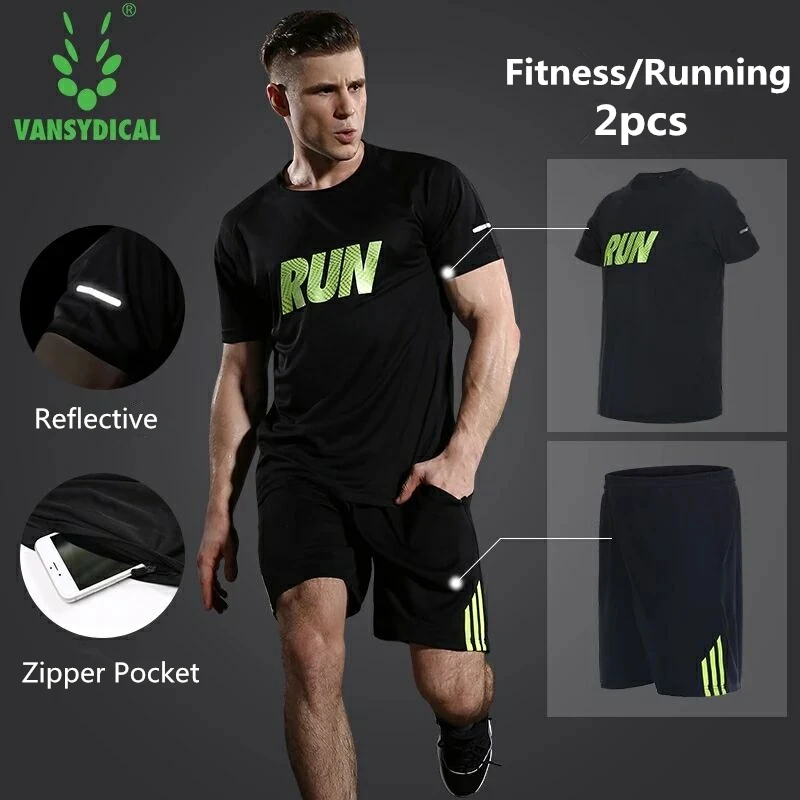 

Vansydical Running Shorts Mens Gym Shirts Shorts Set 2pcs Workout Tracksuit Fitness Sportswear Basketball Tights Sports Suits