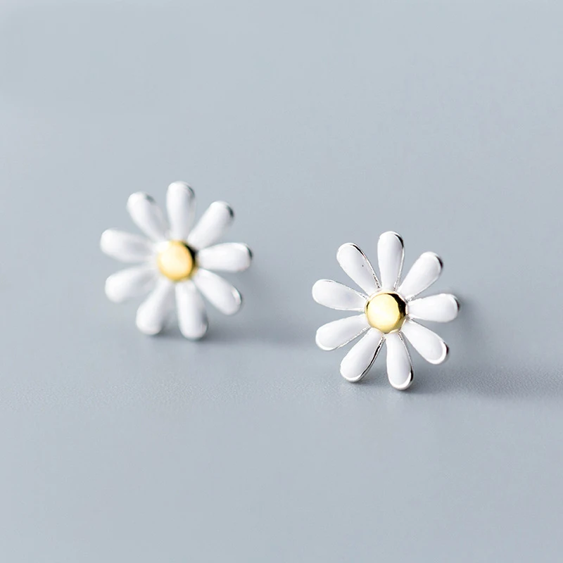 MloveAcc 100 Pure 925 Sterling Silver Daisy Flower Stud Earrings