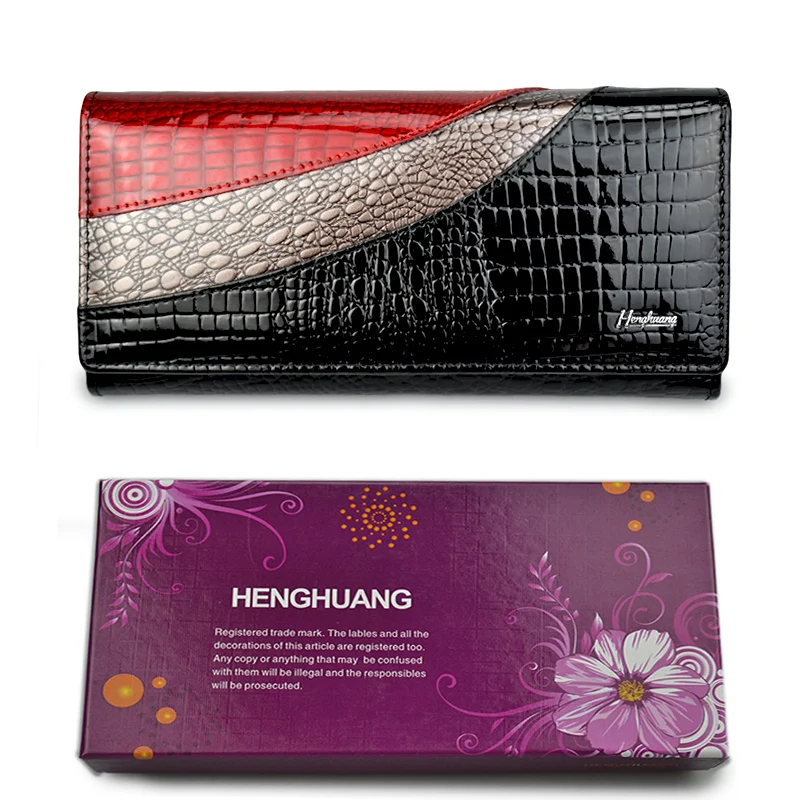 with box black HH для женщин женские кошельки бренд дизайн Высокое качество кожаный бумажник женский Hasp Мода аллигатора Длинные - Цвет: with box black