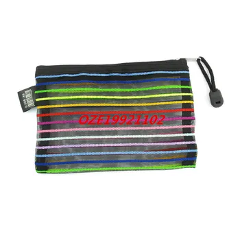 

1PCS Colorful Stripes Pattern Nylon Zipper Closure Sheer File Bag Holder