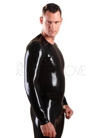 Sexy-Black-Mens-Latex-Catsuit-Rubber-Fetish-Bodysuit-Open-Crotch-Zipper-Plus-Size