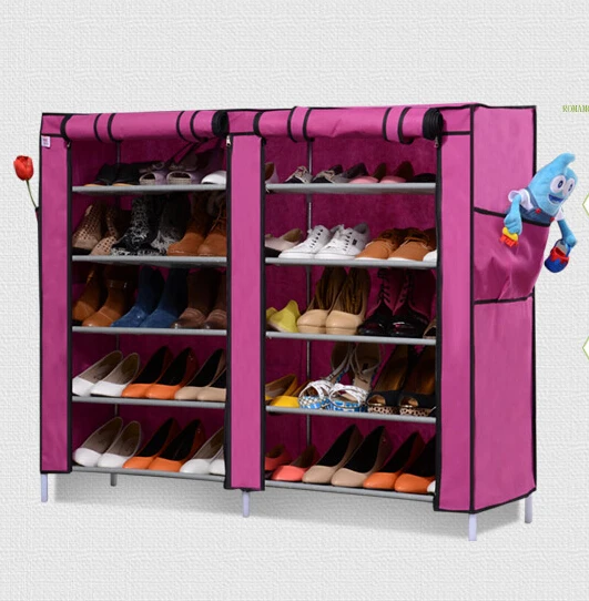 Темно-фиолетовая Нетканая ткань Пыленепроницаемая и влажная двойная стойка для обуви полки для хранения шкафа складные
