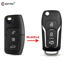KEYYOU 3 Button Modified Flip Folding Key Shell Cover Remote Case For Ford Focus 2 3 mondeo Fiesta Flip Key Fob HU101 Blade