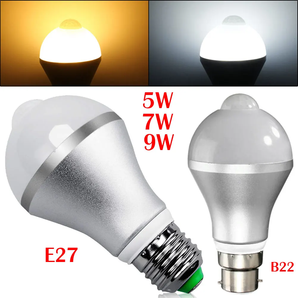 

3200K/6500K E27/B22 Smart Auto On/Off PIR Motion Sensor LED Nightlight Light Lamp Globe Bulb 500-550lm With 2Light color