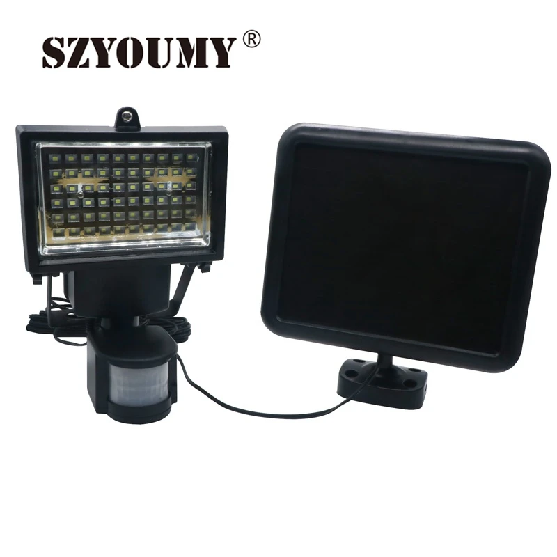 

SZYOUMY 60 LED Solar Powered PIR Body Motion Sensor Solar Lights Lamp Wall Garage Path Garden Light Outdoor Security Flood Light