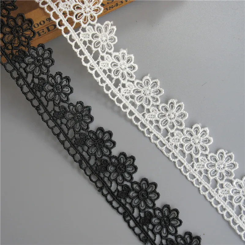 5 ярдов черно белая Цветочная вышитая кружевная лента аппликация ткань ручной