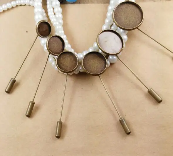 60sets Fit 16mm round blank setting base long brooch lapel pin diy 50mm