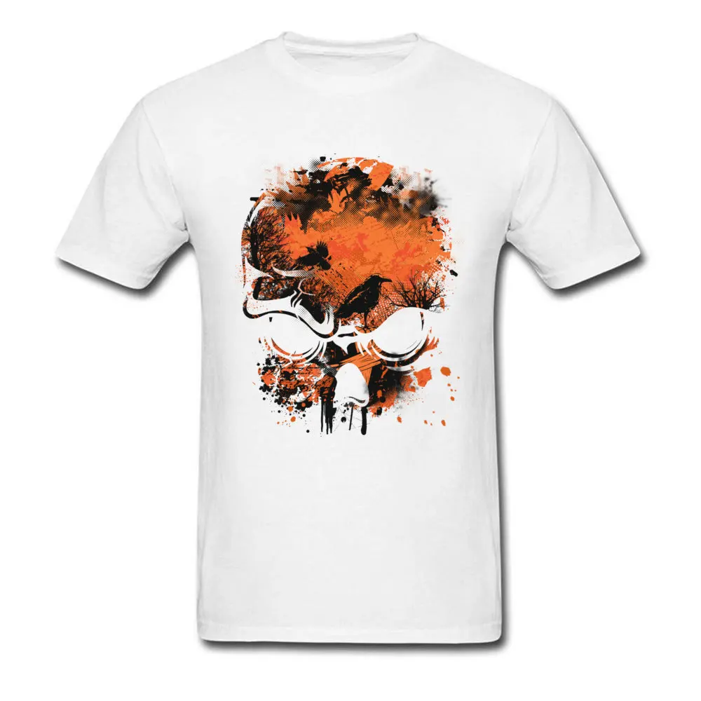 Tops Shirt Normal T-Shirt Fall New Arrival Casual Short Sleeve Pure Cotton Crewneck Mens Top T-shirts Casual Drop Shipping Wicked Skull Crows and Trees - Distressed Grunge white