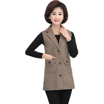 

XL-5XL women spring autumn high-end temperament Medium long section plaid vest women's fashion large size new suit collar vest