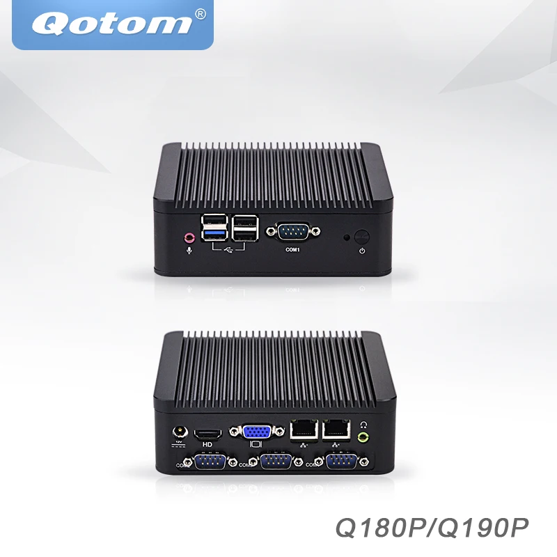 Qotom Мини ПК Baytrail j1800 j1900, 4 COM промышленный микро ПК 2 ethernet x86 pfsense безвентиляторный настольный промышленный Мини компьютер