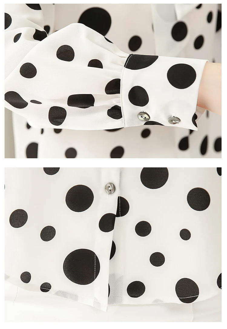 Женские топы и блузки, черная белая шифоновая блузка в горошек, рубашка с воротником-бабочкой, офисная блузка, рубашки женские с длинными рукавами 2463 50