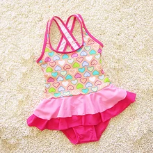 Dollplus/ купальный костюм для маленьких девочек, купальный костюм с сердечками для маленьких девочек, цельный купальный костюм для маленьких девочек