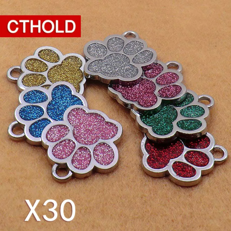 

CTHOLD 30 pcs/lot Cute Engraved ID Dog Tag paw Diy alloy Dog id Tags For Dog Cat Personalized reflective Collars Pet back home