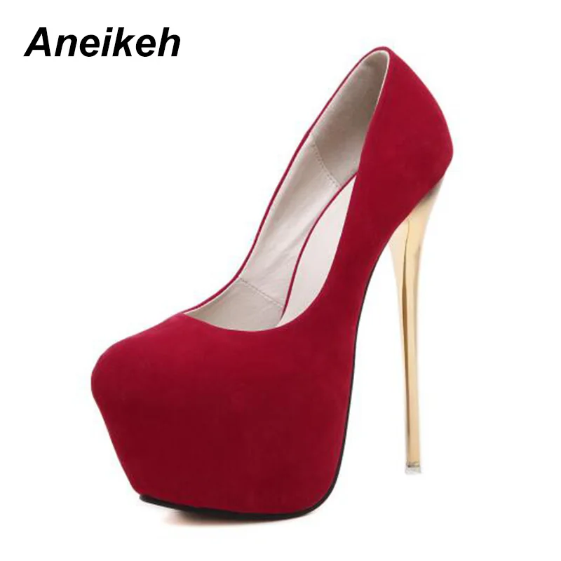 Aneikeh/Большие размеры 41, 42, 43, 44, 45, пикантные туфли-лодочки Свадебная женская обувь женские туфли-лодочки в сдержанном стиле флоковые туфли-лодочки на высоком каблуке 16 см для стриптиза