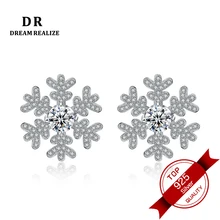 

DR DREAM REALIZE 100% Real 925 Sterling Silver Crystalized Snowflake Stud Earrings For Women Fashion Earring Brand Jewelry Gift