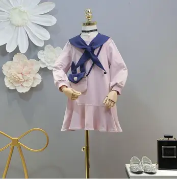 

2019 Korean style girls bow dress with bag fashion spring girls dresses 3-8t A912