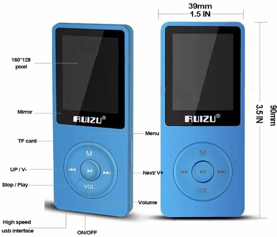 ruizu X02 8 ГБ переносной Mp4 плеер 80 часов воспроизведения музыки плеер с 1.8 дюйма Экран/FM/ электронная книга/часы/Регистраторы