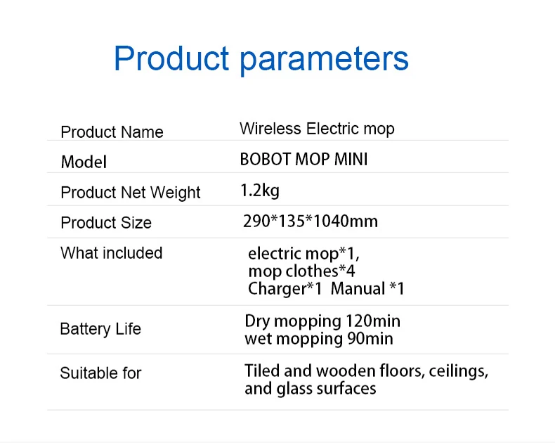 BOBOT Швабра Мини Беспроводная электрическая швабра половая подметальная ручная Беспроводная электрическая швабра мойщик полов