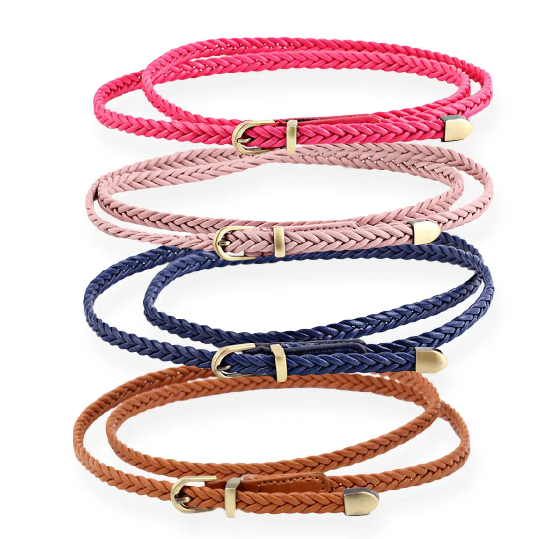 

Hot Sell Women Belt Hand-knitted Women Lady Fashion Belt Casual All-match Thin Dress-in Belt Candy Colors Accessories