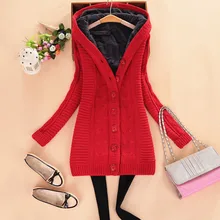 Зимние свитера, Женские флисовые пальто, теплые однотонные свободные вязаные кардиганы, Модная вязаная одежда с длинным рукавом, верхняя одежда с капюшоном M8145