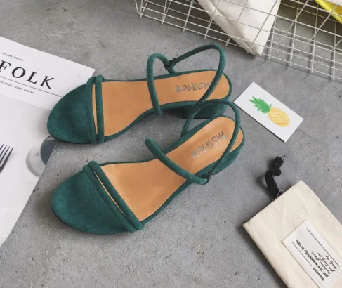 

2019 new Female sandals Low-heeled sandals open-toed suede rough with Ankle Strap Square heel sandals