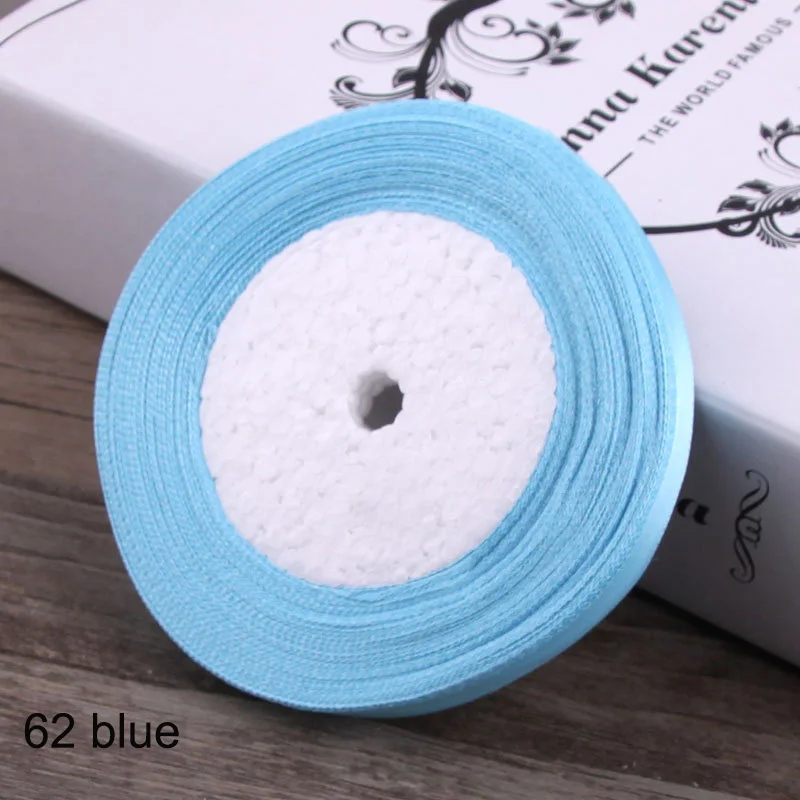 62 blue 25 ярдов атласная лента 10 мм корсажные ленты DIY лук Ремесло Декор для упаковки подарков Свадебная вечеринка украшения принадлежности для скрапбукинга - Цвет: 62 blue