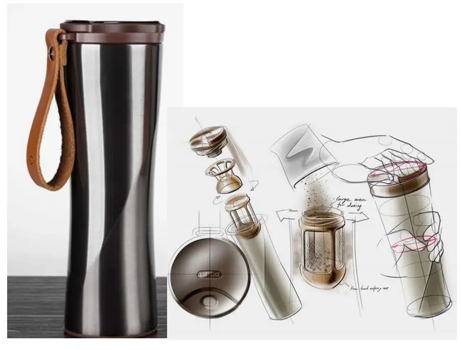 Grey with Filter Xiaomi Kiss Fish Slim Smart Cup 430 мл OLED температурный экран 310 г переносная чашка для горячей воды из нержавеющей стали с кожаной веревкой - Цвет: Grey with Filter
