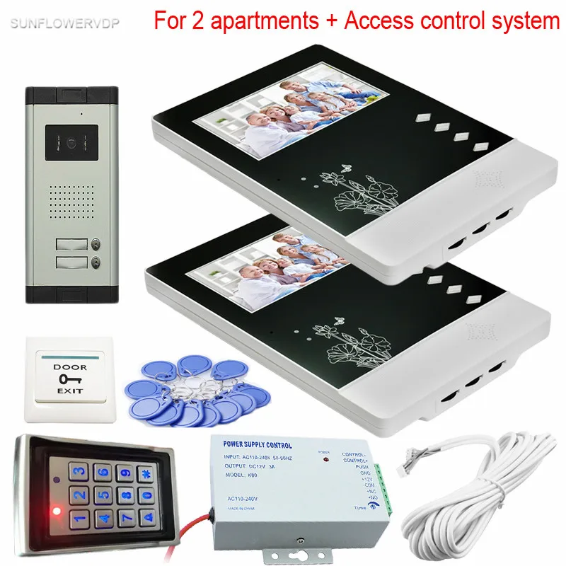 For 2 Apartments Video Door Phone System CCD 700TVL Wired Video Doorbell Rfid And Code Unlock Access Control Keypad System Unit For 2 Apartments Video Door Phone System CCD 700TVL Wired Video Doorbell Rfid And Code Unlock Access Control Keypad System Unit