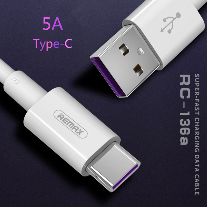 

REMAX Super-fast USB type C data Cable 5A Fast Charging Cable for Xiaomi Samsung S8 9 Plus Huawei Mate 20 P20 P30 Lite LG Sony
