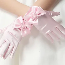 1 пара эластичных шелков и сатинов, Детские вечерние аксессуары, Короткие рукавицы, короткие женские перчатки, перчатки принцессы