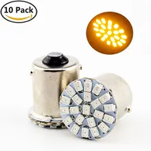 10 unidades 12v lâmpadas de re 22 leds smd 1156 ba15s p21w 1 polo amarelo