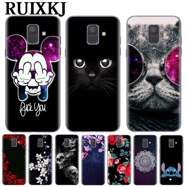 Cool Cat Flower Phone Case For Coque Samsung Galaxy S6 S7 Edge S8 S9 Plus J3 J5 J7 2017 J4 J6 A520 A6 A8 Plus 2018 Mickey Cover