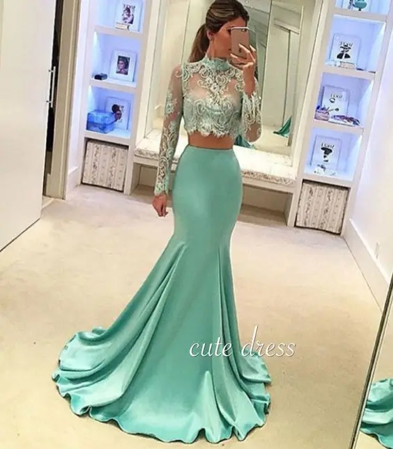 Potongan Lace Panjang Prom Dress 