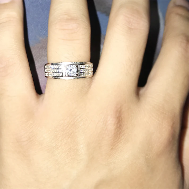 LMNZB роскошный подарок для мужчин кольцо Твердое Серебро 925 пробы бижутерия инкрустация 6 мм Кубический Цирконий обручальные Обручальные кольца для мужчин LRZK003