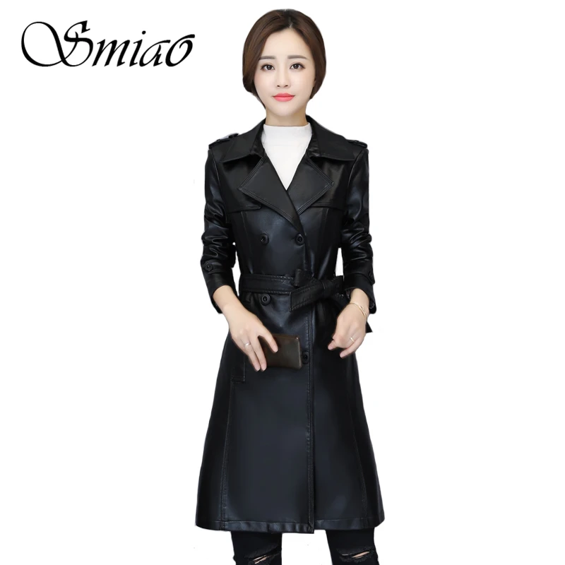 2019 Spring Soft Faux Leather Jacket With Belt Sheepskin