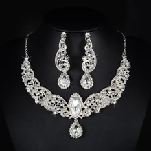 Impresionante Plata Rhinestones Claros Cristales Joyería de la Boda Aretes Collar Nupcial Conjunto Joyería Fija el Partido