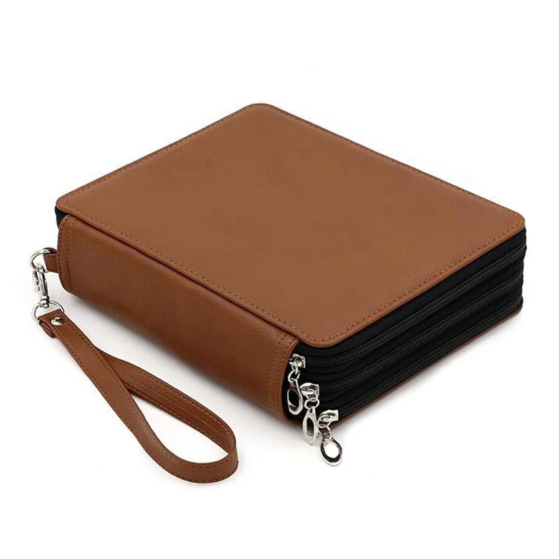 Online 124 halter 4 Schicht Tragbare PU Leder Schule Bleistifte Fall Große Kapazität Bleistift Tasche Für Farbige Bleistifte Aquarell Kunst Liefert