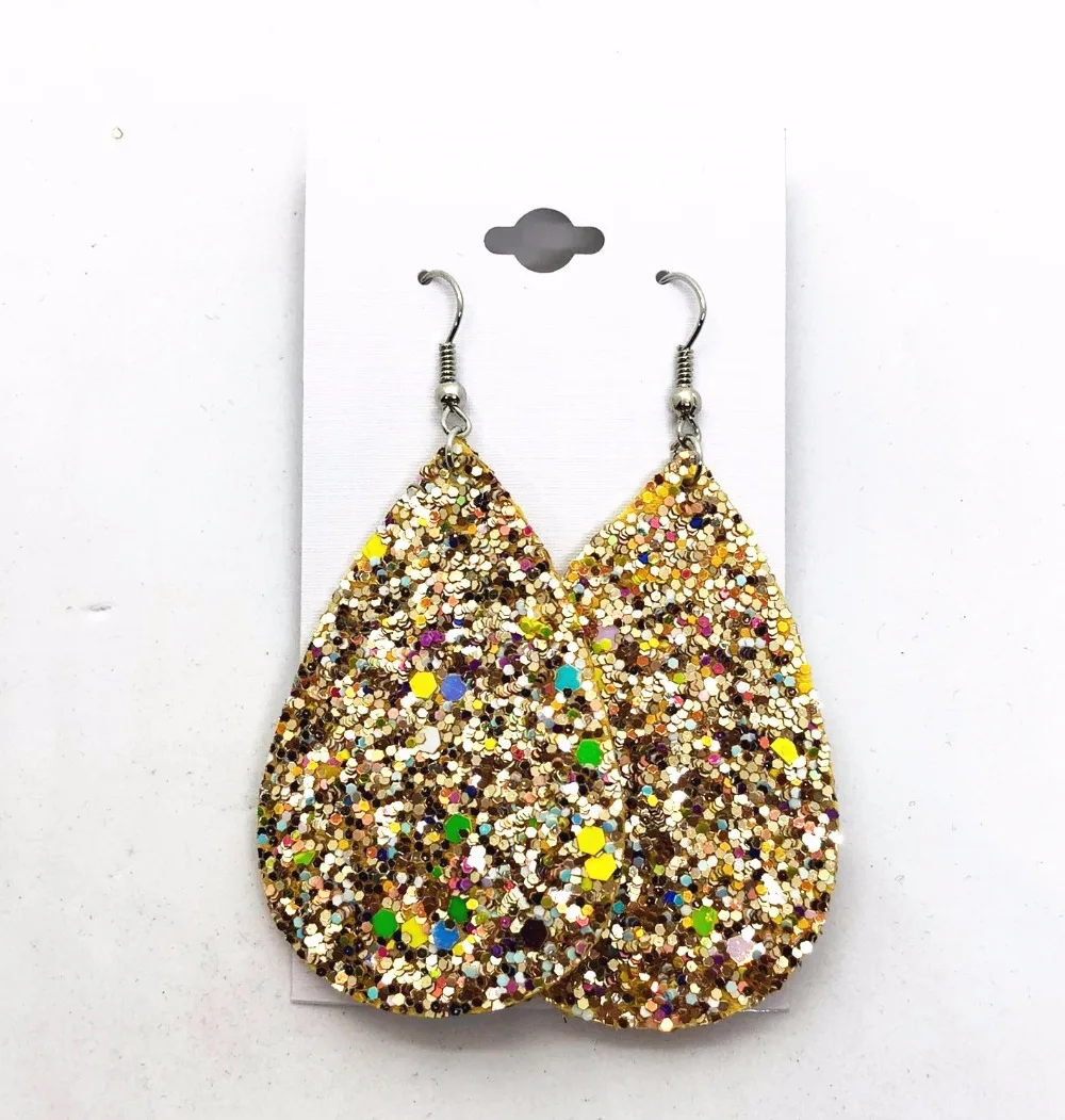 

Fashion Trendy Glitter Leather Teardrop Dangle Light Earrings Bohemian Ethnic Style Design Eardrop for Women
