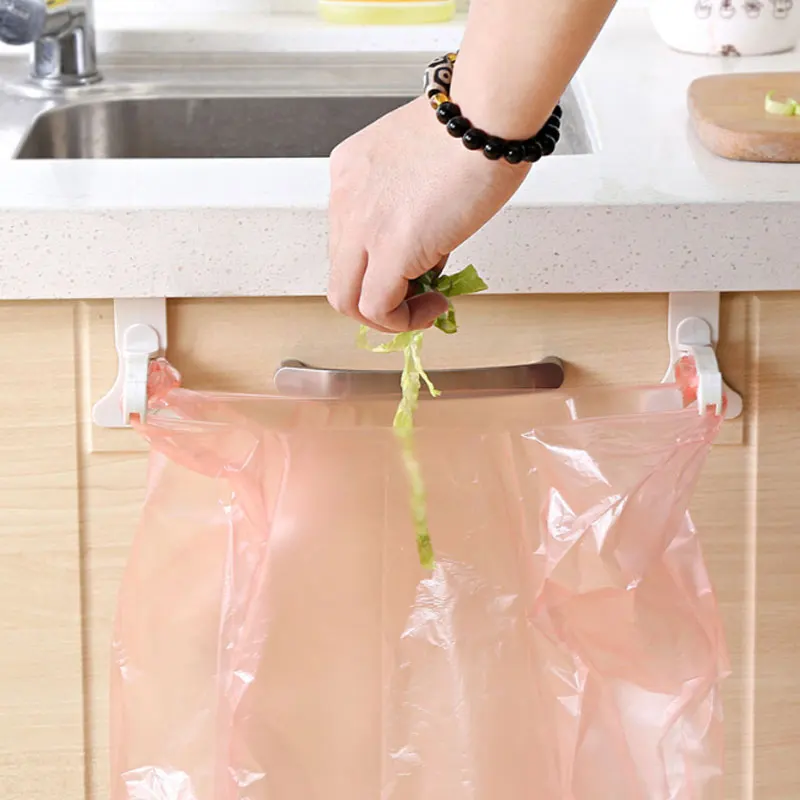 

1pair Plastic Garbage Bag Storage Rack Kitchen Organizer Holder Door Back Type Multi-functional For Kitchen Hook Hang Holder