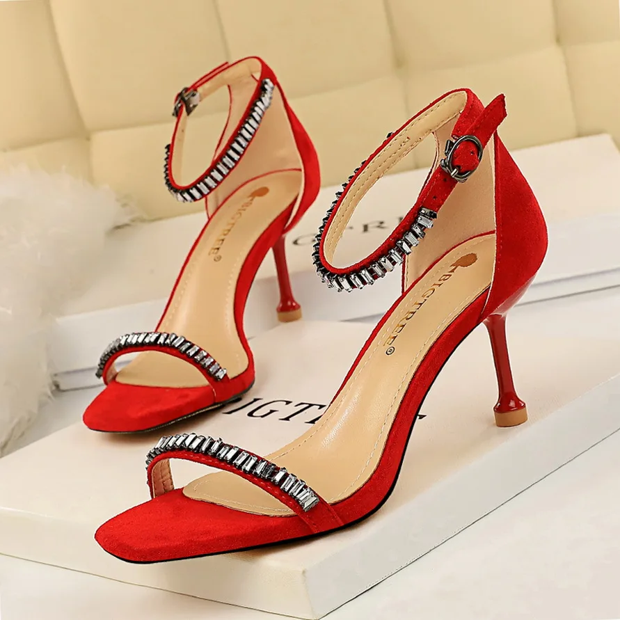 

BIGTREE office fashion high heel women's sandals shallow mouth women's shoes sexy rhinestone banquet party shoes