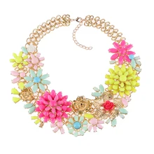2015 New Fashion Necklace Pendant Multilayer Flower Gem Rhinestone Choker Necklace Sweater Chain Statement Jewelry For Women