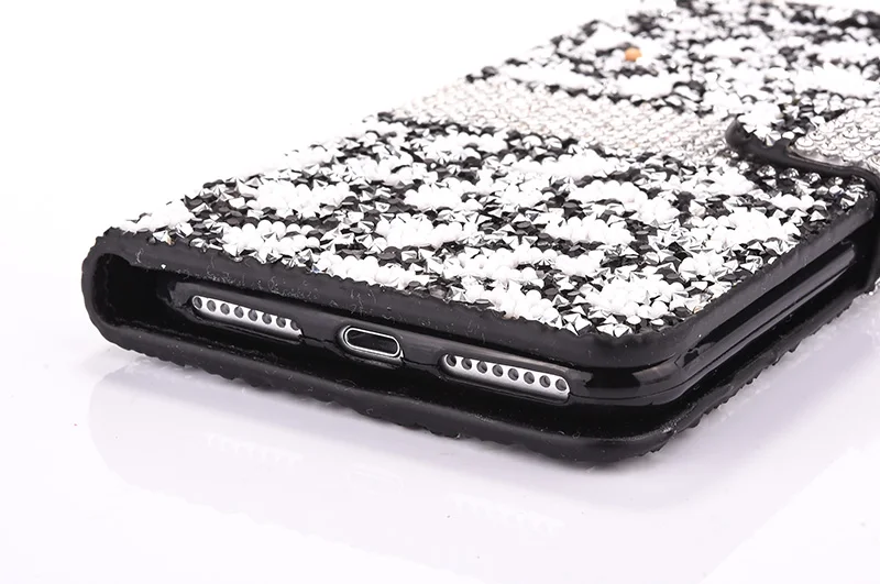 Leopard diamond rhinestone leather case iphone 6 6s 7 8 plus (36)