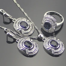 Romántico Azul Creado Zafiro Blanco Topaz 925 Plata de La Joyería Para Las Mujeres Pendientes/Colgantes/Collar/Anillos Caja libre