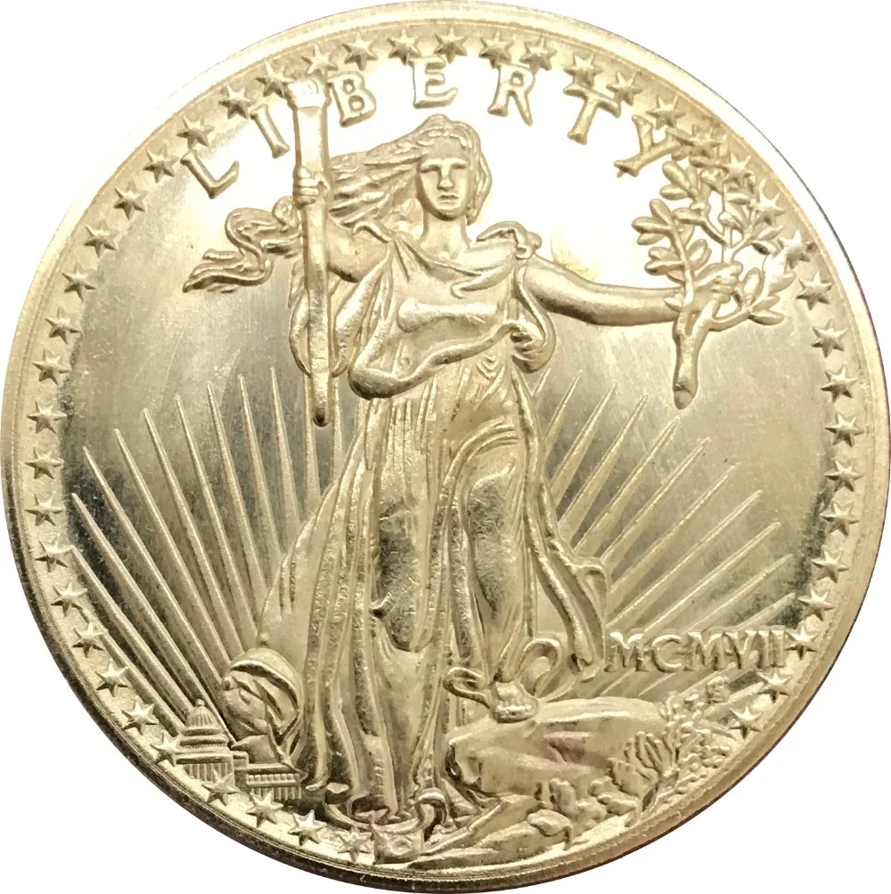 

United States 20 Dollars "Saint-Gaudens - Double Eagle" Roman numerals no motto 1907 Brass Metal Copy Coins