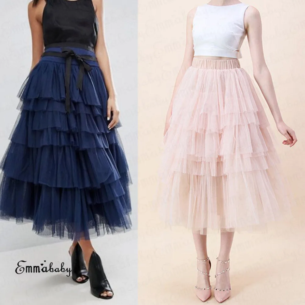 

New Arrival High Waist Tulle Skirt Women Tiered Ruffle Long Maxi Party Skirt Lady Fashion Casual Elegant Layered Skirt
