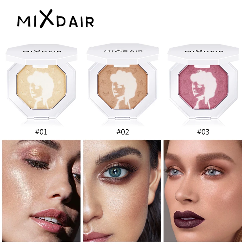 MIXDAIR Shimmer Make Up Highlighter Powder Palette Glow Kit 2 Colors In 1 Face Contour Bronzer Illuminator Face & Eye Highlight