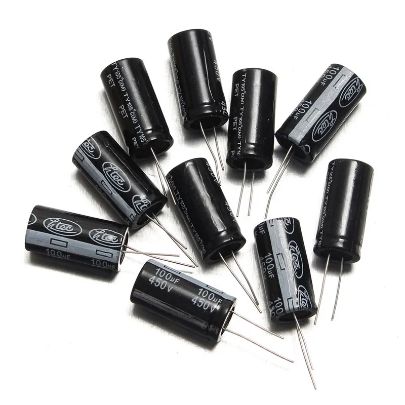 2017 Hot New 10PCS 100uF 450V Radial Electrolytic Capacitor Capacitance Assortment 18x35mm