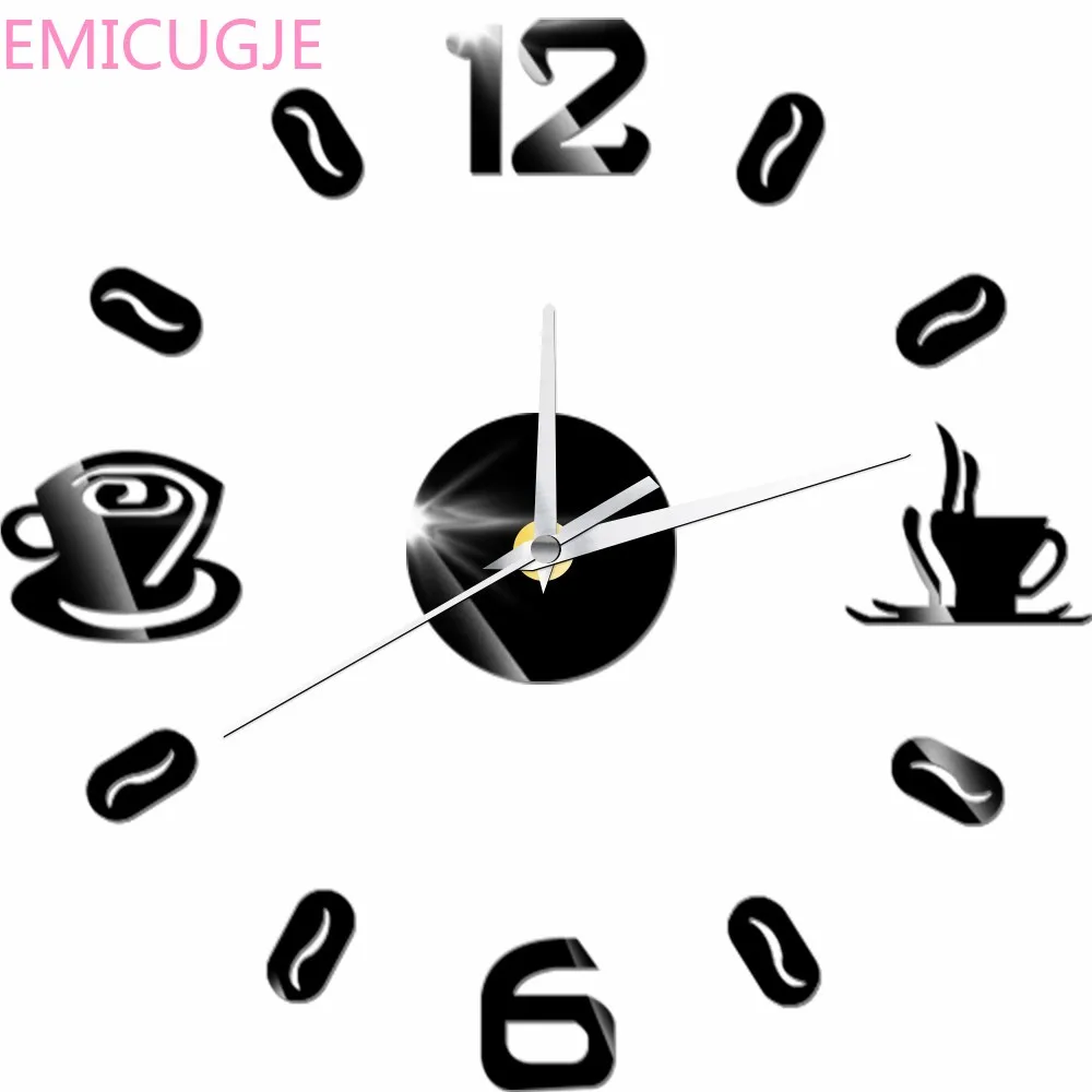 

3D Wall Clock Kitchen Home Decor Wall Clock Digital Number Coffee Cup DIY Clock Acrylic Sticker Self-adhensive Quartz Mute